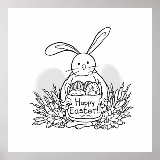 Hand Drawn Easter Bunny Coloring Style Spring Poster (Front)