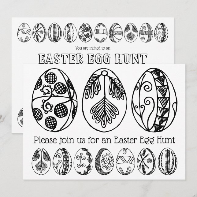 Hand Drawn Easter Egg Hunt Coloring Invitation (Front/Back)