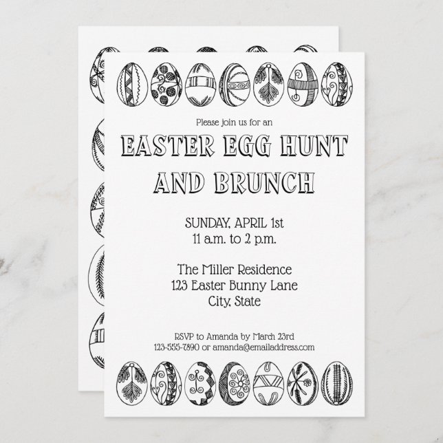Hand Drawn Easter Eggs Coloring Easter Invitation (Front/Back)