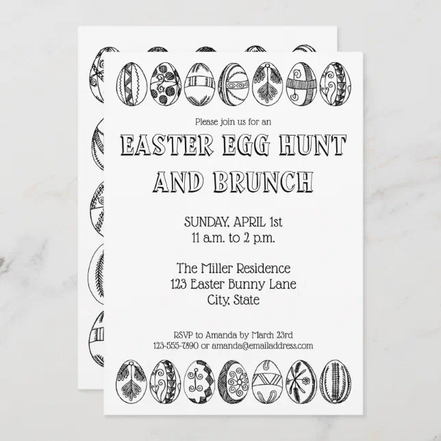 Hand Drawn Easter Eggs Coloring Easter Invitation | Zazzle