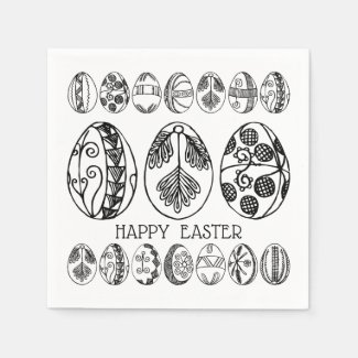 Hand Drawn Easter Eggs, Happy Easter Brunch Party Paper Napkin