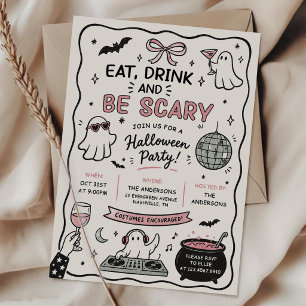 Hand Drawn Eat Drink and Be Scary Halloween Party Invitation
