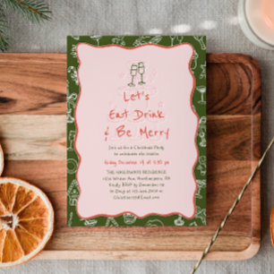 Hand-Drawn Eat Drink & Be Merry Holiday Party Invitation