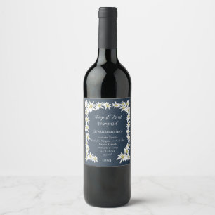 Hand-Drawn Edelweiss Navy Blue Alpine Vineyard Wine Label