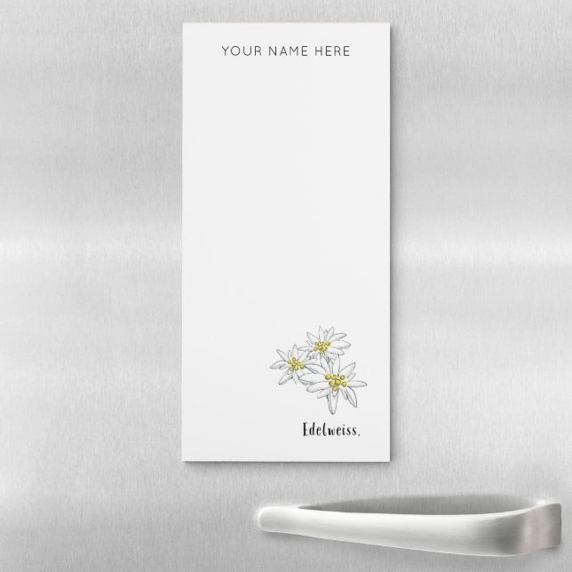 Hand-Drawn Edelweiss Personalized Botanical Magnetic Notepad (In Situ)