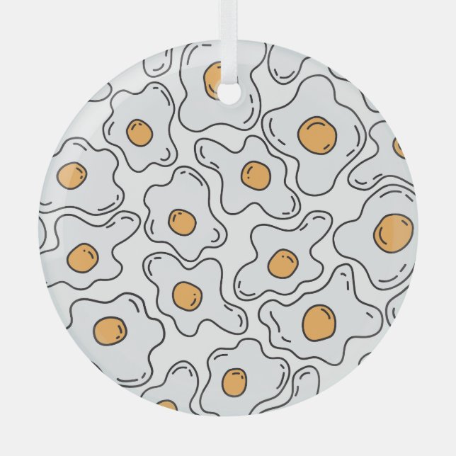 Hand-Drawn Eggs Fun Seamless Pattern Glass Ornament (Front)