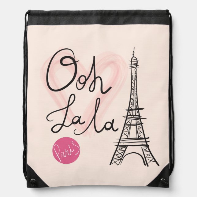 Hand Drawn Eiffel Tower Drawstring Bag (Front)