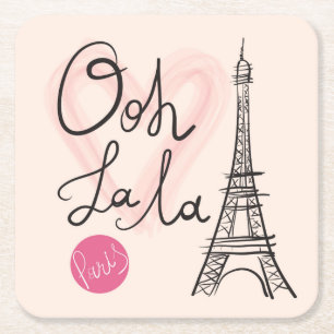 Hand Drawn Eiffel Tower Square Paper Coaster