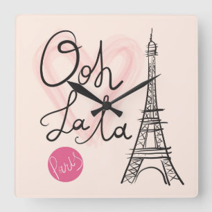 Hand Drawn Eiffel Tower Square Wall Clock