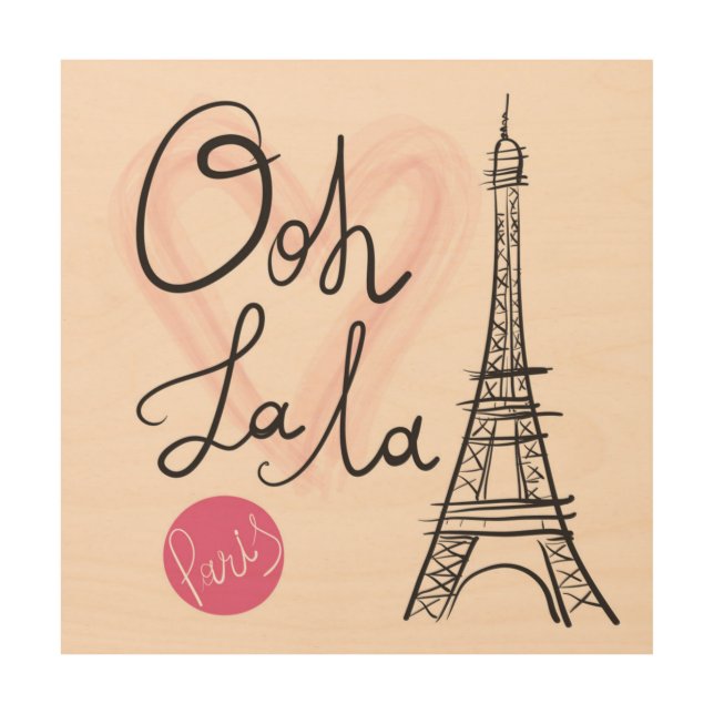 Hand Drawn Eiffel Tower Wood Wall Art (Front)