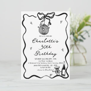 Hand Drawn Elegant disco ball 30th Birthday  Invitation