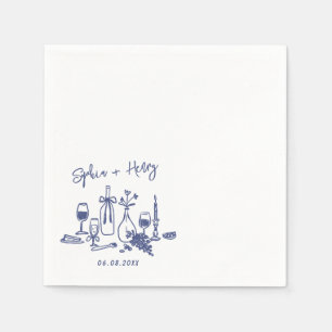 Hand Drawn Elegant Modern Cocktail Wedding Napkin