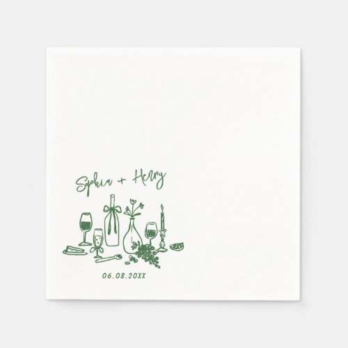 Hand Drawn Elegant Modern Cocktail Wedding  Napkin