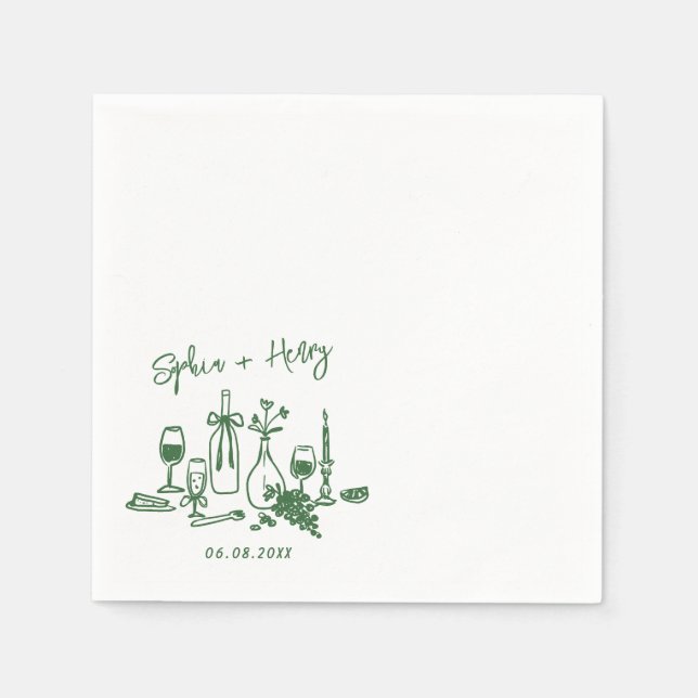 Hand Drawn Elegant Modern Cocktail Wedding  Napkin (Front)