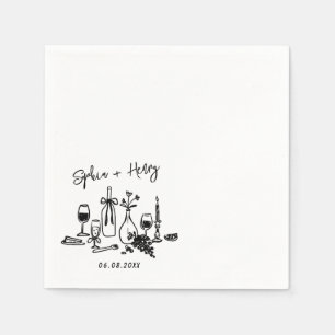 Hand Drawn Elegant Modern Cocktail Wedding Napkin