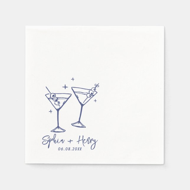 Hand Drawn Elegant Modern Cocktail Wedding  Napkins (Front)