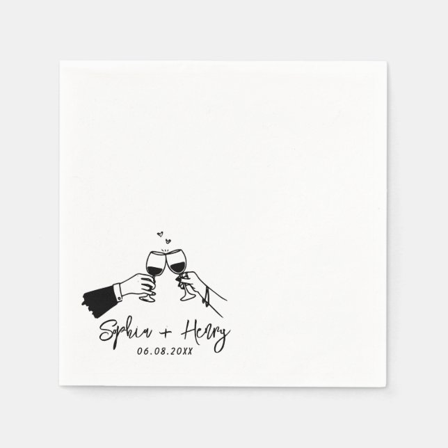 Hand Drawn Elegant Modern Cocktail Wedding  Napkins (Front)