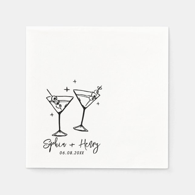 Hand Drawn Elegant Modern Cocktail Wedding  Napkins (Front)