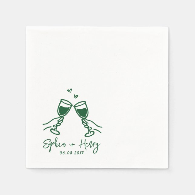 Hand Drawn Elegant Modern Cocktail Wedding  Napkins (Front)