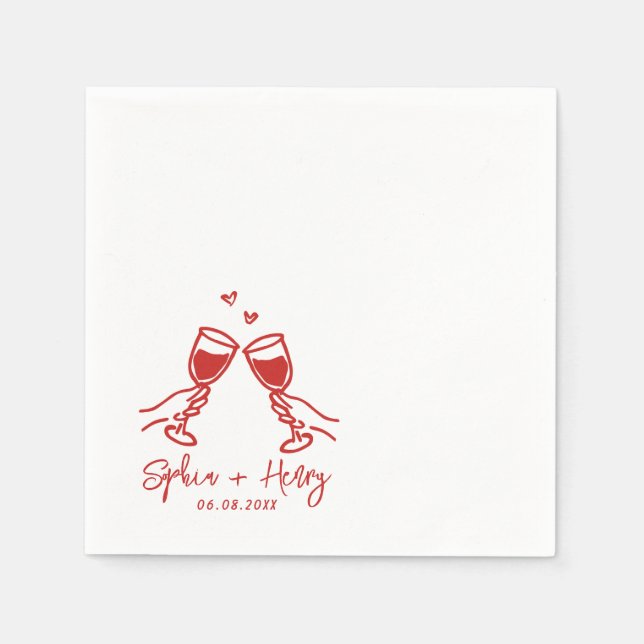 Hand Drawn Elegant Modern Cocktail Wedding  Napkins (Front)