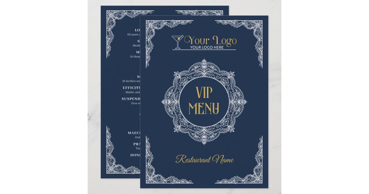Hand-drawn Elegant Ornate Your Logo VIP Menu | Zazzle
