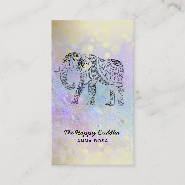*~* Hand Drawn Elephant Gold Glitter Buddha Pink Business Card (Front)