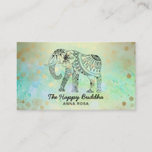 *~* Hand Drawn Elephant Gold Pattern Buddha Business Card