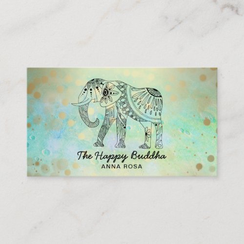  Hand Drawn Elephant Gold Pattern Buddha Business Card