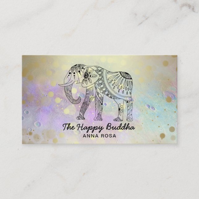 *~* Hand Drawn Elephant Lunar Buddha Gold Business Card (Front)