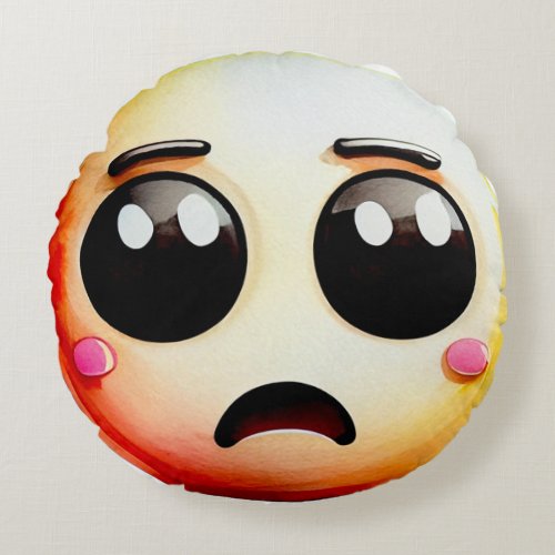 Hand_Drawn Emoji Design Round Pillow