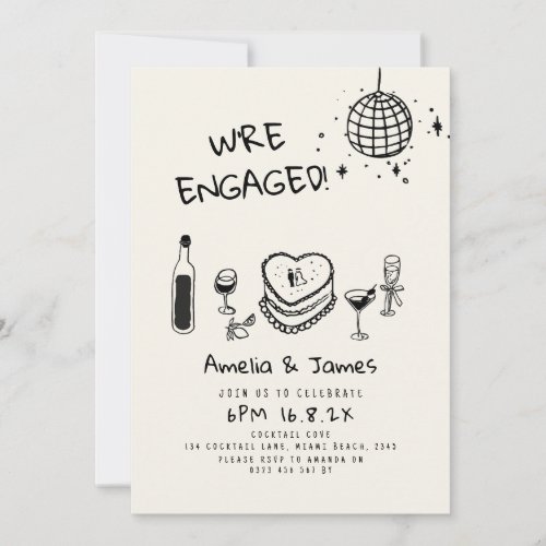 Hand Drawn Engagement Party wedding Invitation