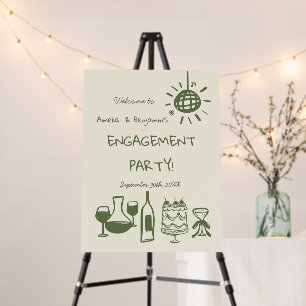 Hand Drawn Engagement Party Wedding Welcome Sign. Foam Board