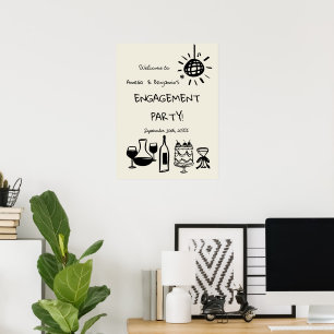 Hand Drawn Engagement Party Wedding Welcome Sign. Poster