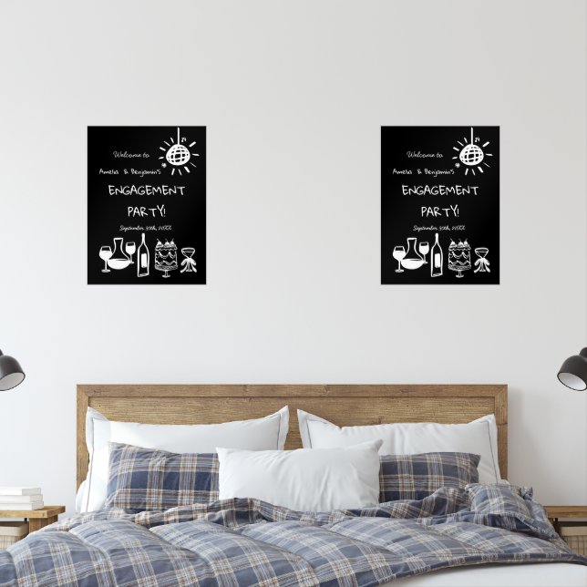 Hand Drawn Engagement Party Wedding Welcome Sign. Wall Art Sets (Bedroom)
