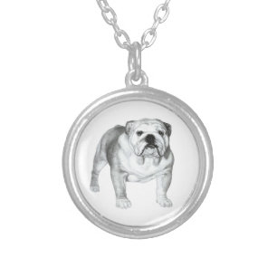 Hand-drawn English Bulldog Silver Plated Necklace