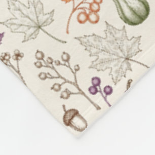 Hand-Drawn Engraving Style Fall Vegetable Fleece Blanket