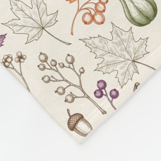 Hand-Drawn Engraving Style Fall Vegetable Fleece Blanket