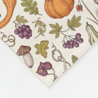Hand-Drawn Engraving Style Fall Vegetable Fleece Blanket