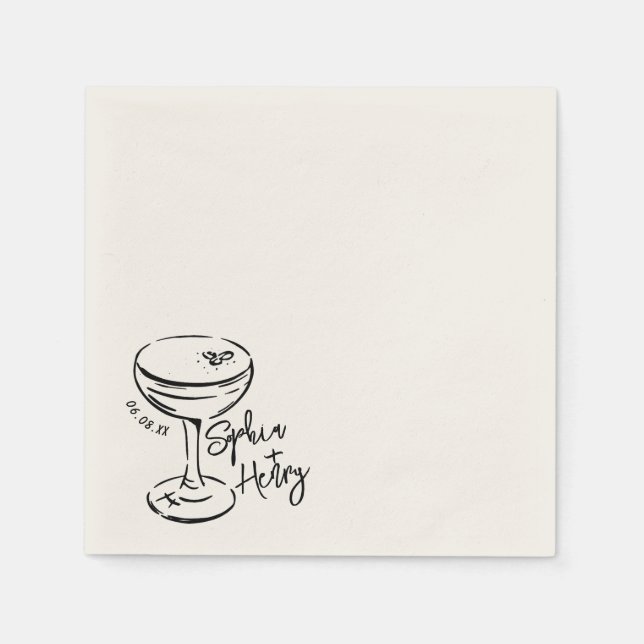 Hand Drawn Espresso Martini, Bar Cocktail Wedding  Napkins (Front)