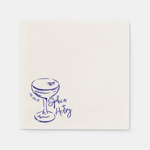 Hand Drawn Espresso Martini Bar Cocktail Wedding  Napkins