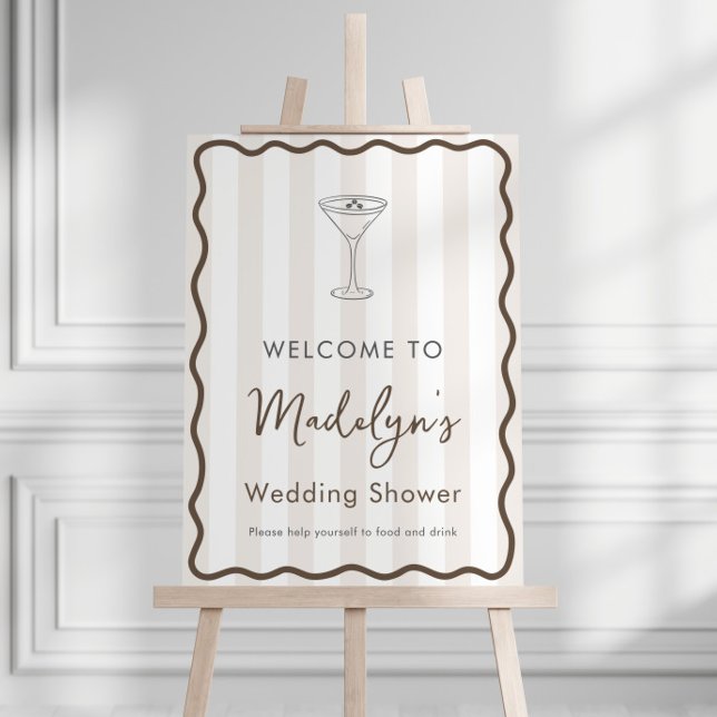 Hand-Drawn Espresso Martini Shower Welcome Sign (Trendy boho wavy border hand-drawn elements espresso martini welcome bridal shower welcome sign)