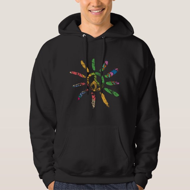 Hand Drawn Ethnic Peace Sign Hippie Bohemian  Hoodie (Front)