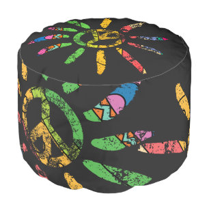 Hand Drawn Ethnic Peace Sign Hippie Bohemian Pouf