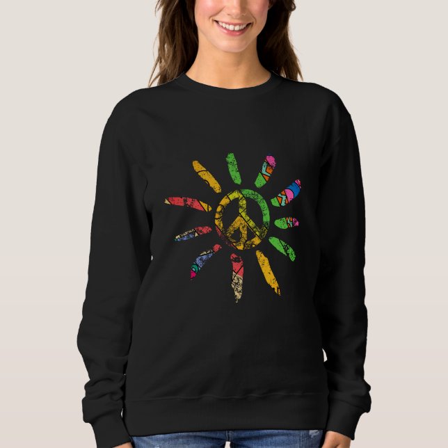 Hand Drawn Ethnic Peace Sign Hippie Bohemian  Sweatshirt (Front)