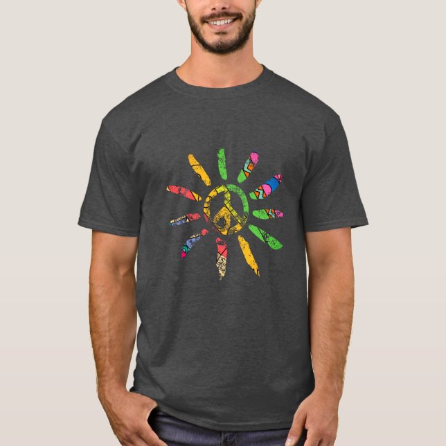 Hand Drawn Ethnic Peace Sign Hippie Bohemian  T-Shirt (Front)