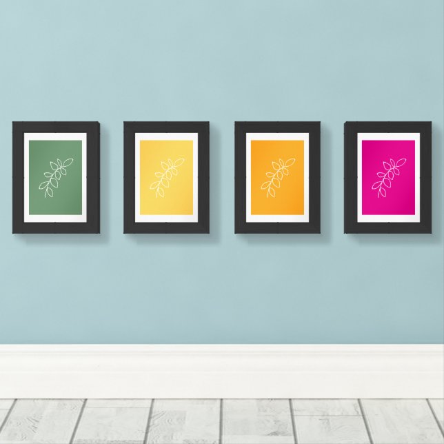 Hand Drawn Eucalyptus in Retro Hues Wall Art Sets (Wood Floor)