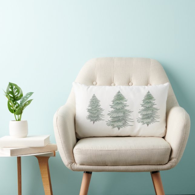 Hand Drawn Evergreen Trees Throw Pillow (Chair)