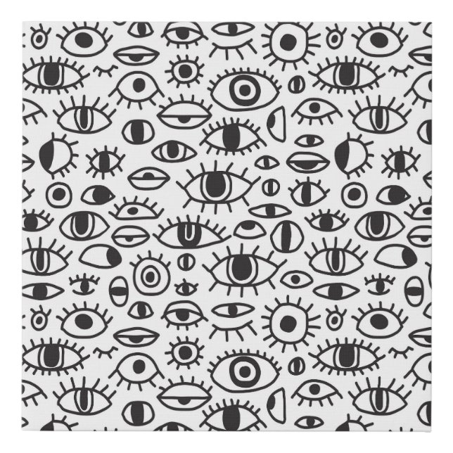 Hand-Drawn Eyes: Doodle Seamless Background. Faux Canvas Print (Front)