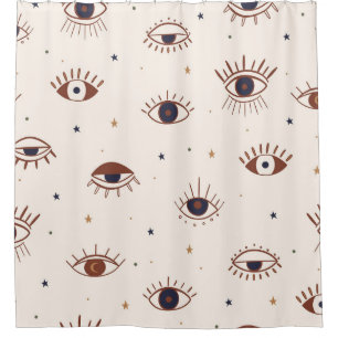 Hand Drawn Eyes Mystical Seamless Pattern. Evil Ey Shower Curtain