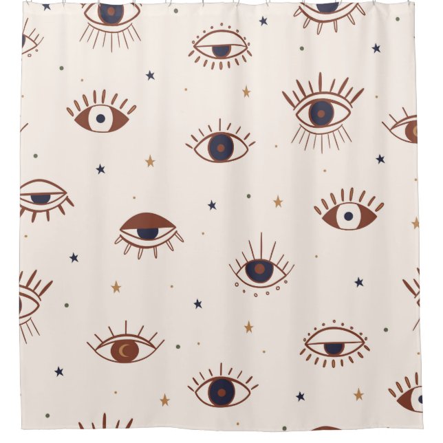 Hand Drawn Eyes Mystical Seamless Pattern. Evil Ey Shower Curtain (Front)